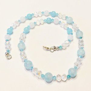 Handmade Light Blue & Clear Glass Beaded Necklace - 19"